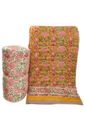Dessus de lit boutis en coton matelassé imprimé à la main selon la technique du block print, confection artisanale en Inde par Umanari