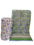 Dessus de lit boutis en coton matelassé imprimé à la main selon la technique du block print, confection artisanale en Inde par Umanari.